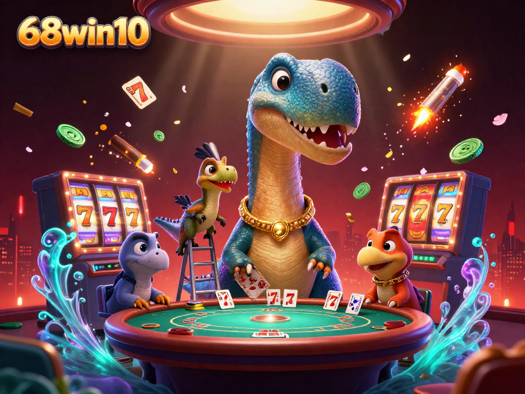 Play thrilling games at 68win10 with a giant cartoon brontosaurus and lucky casino elements!