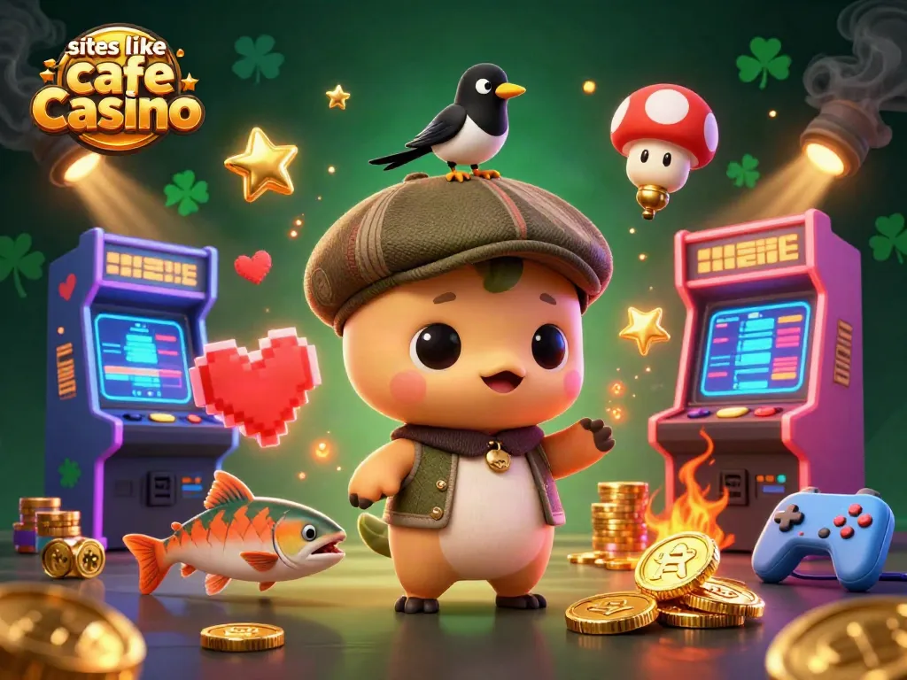 Play games like Cafe Casino in this vibrant 3D scene featuring engaging characters and dynamic elements.