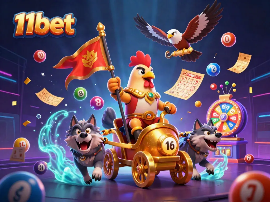 Experience thrilling gaming with 11bet's vibrant lottery scene featuring dynamic elements and a captivating atmosphere.