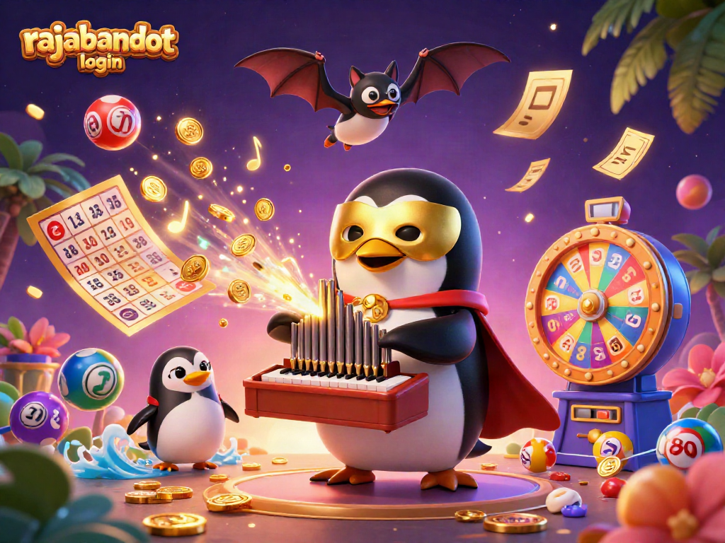 Permainan rajabandot login yang menarik dengan bola lotere berwarna-warni dan perayaan hadiah.