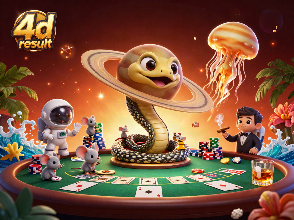 Bet on the 4d result in a colorful cosmic casino environment with animated characters.