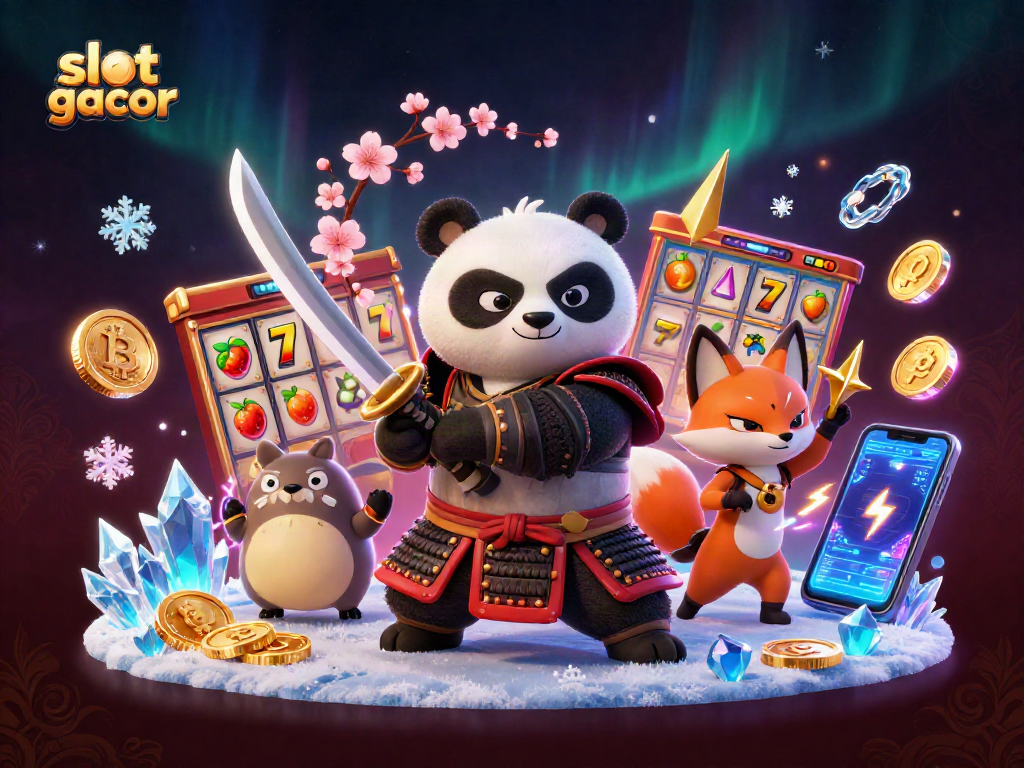 Experience the thrill of slot gacor with vivid samurai and fox characters amidst energetic game elements.