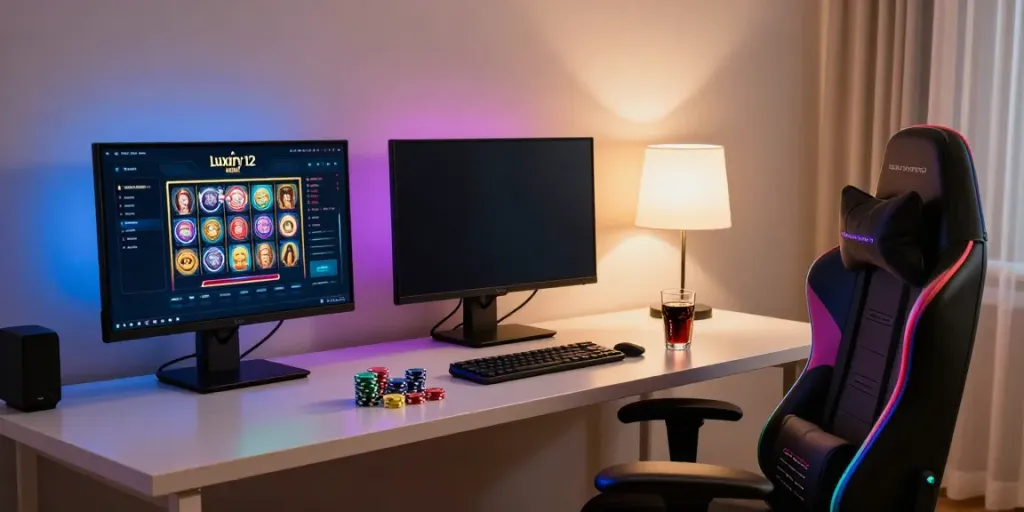 Exciting luxury12 online gaming setup with modern decor and colorful LED lighting.