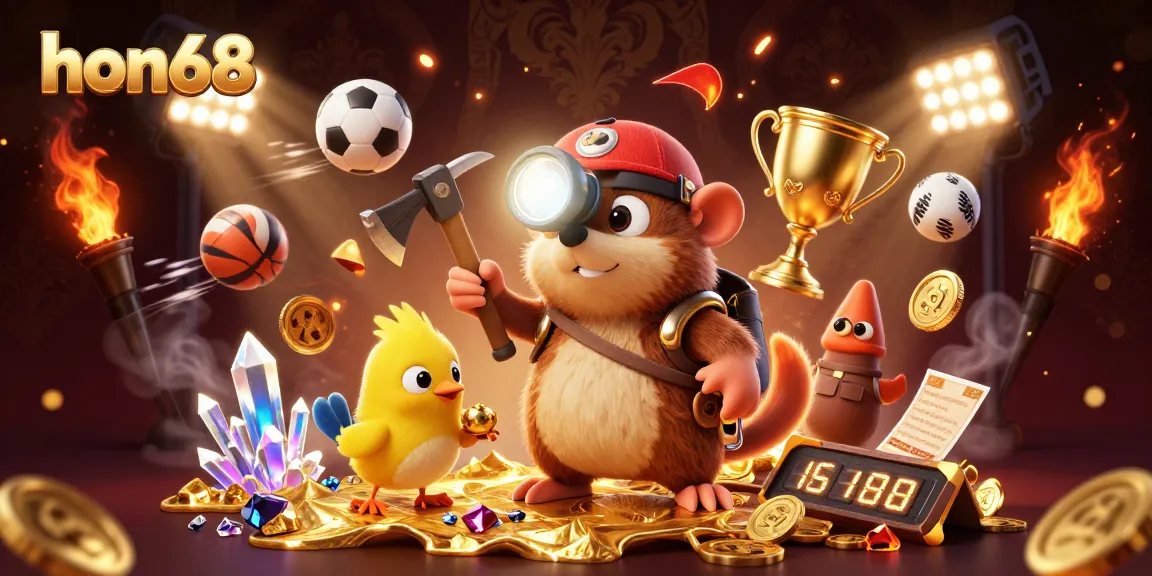 Experience the thrill at hon68 with a dynamic treasure hunting scene, featuring vibrant sports elements.