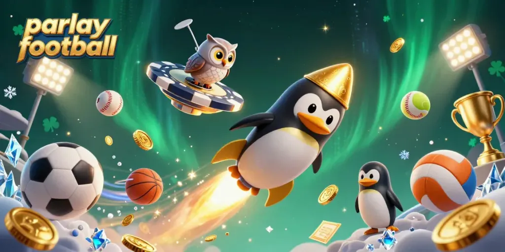 Win big with parlay football strategies in a vibrant casino-themed digital illustration.