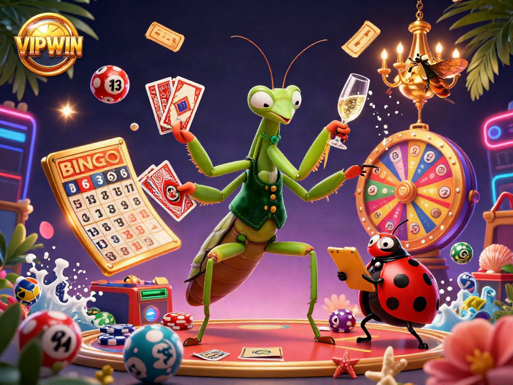 Engage in VIPWIN's vibrant casino action with cartoon characters and dynamic gaming elements.