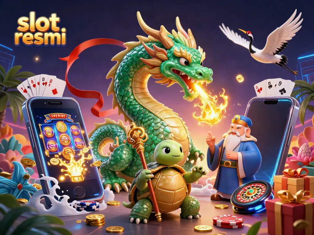 Experience the thrill of slot resmi with majestic dragons, lucky cranes, and vibrant game elements.