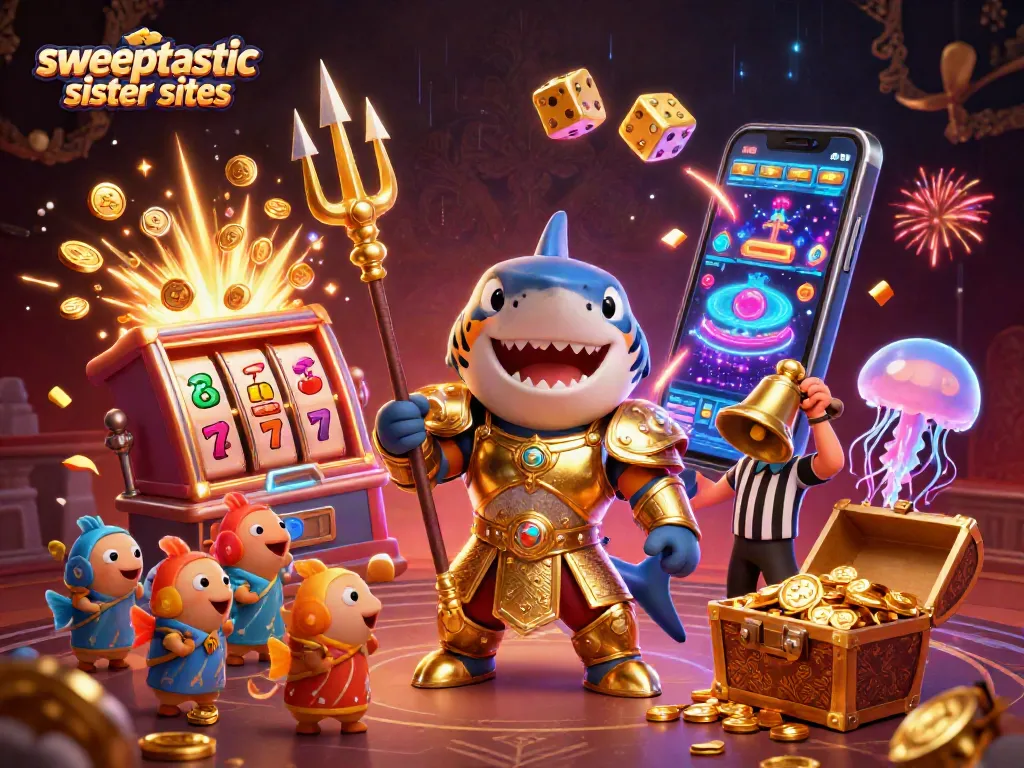 Engage with sweeptastic sister sites using 3D immersive illustrations and dynamic casino visuals.