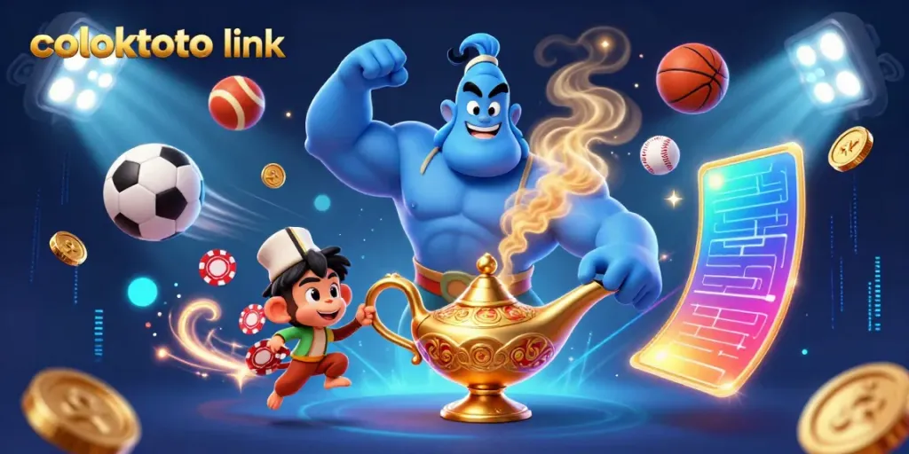 Experience the excitement of gaming with coloktoto link, featuring a magical genie and vibrant casino elements.