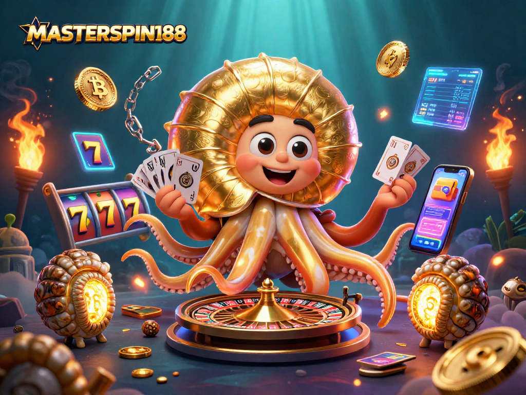 Spin to win with MASTERSPIN188 as the ancient nautilus and cards illuminate the casino world.