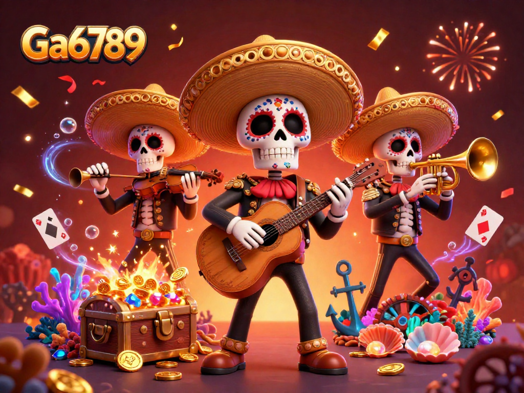 Experience the vibrant Ga6789 casino scene with lively mariachi band and dynamic gaming elements.