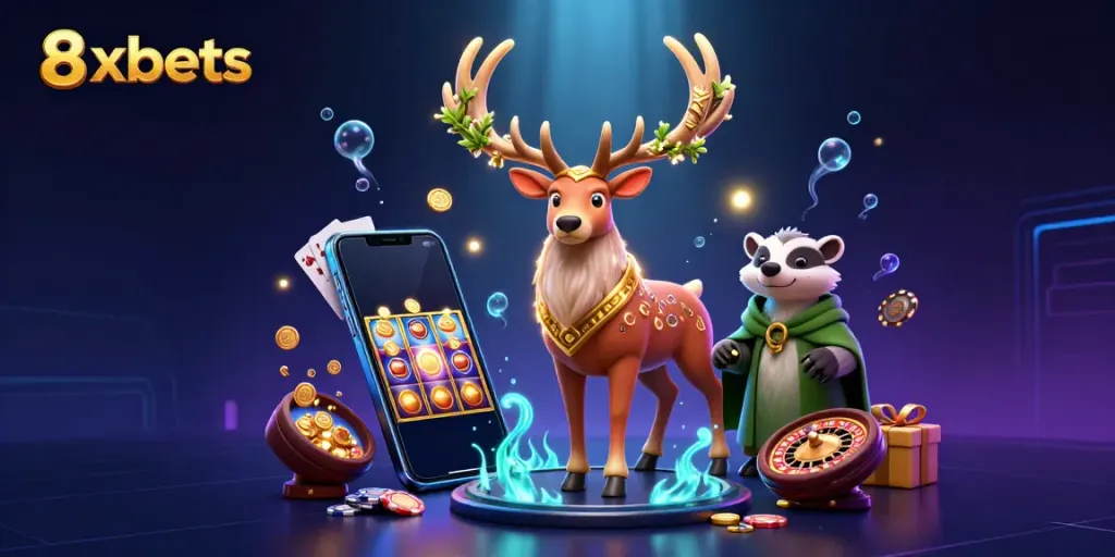 Engage with the vibrant world of 8xbets through dynamic gaming elements and whimsical characters.