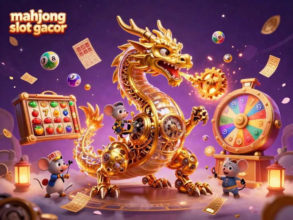 Engage with the mahjong slot gacor experience, showcasing a dragon and vibrant slot elements.