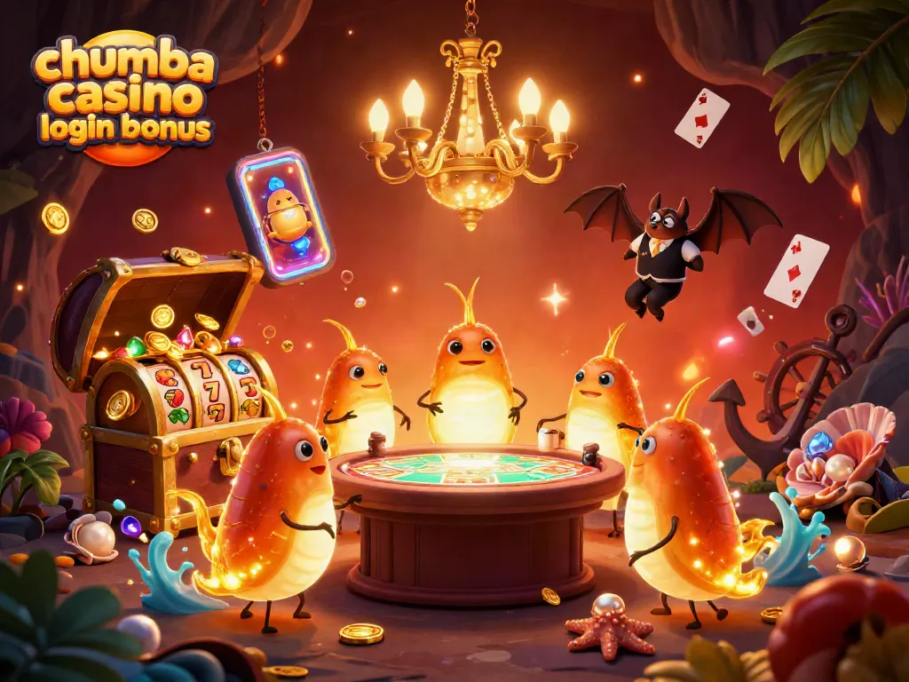 Claim your chumba casino login bonus by enjoying a vibrant, interactive casino scene bursting with excitement.