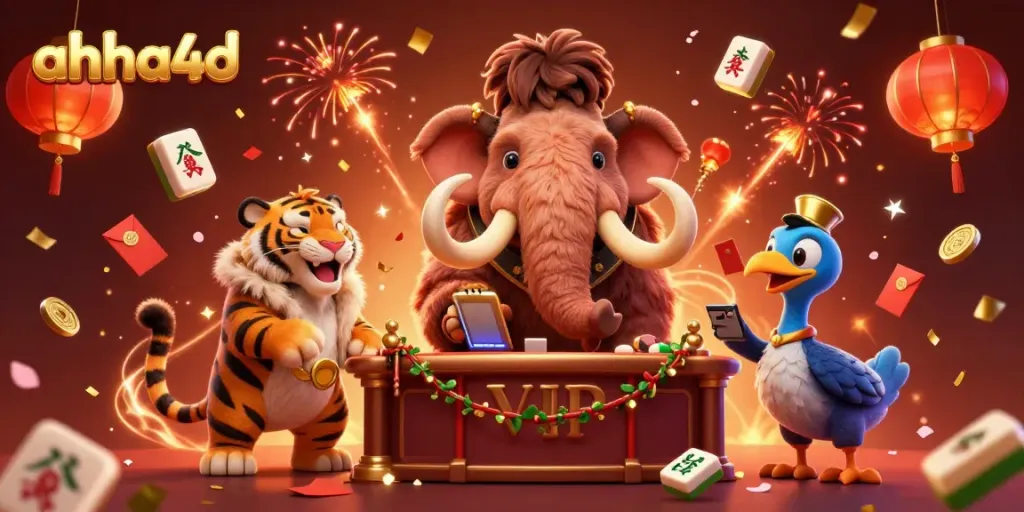 Experience vibrant energy at ahha4d with cartoon characters welcoming guests in a festive casino scene.