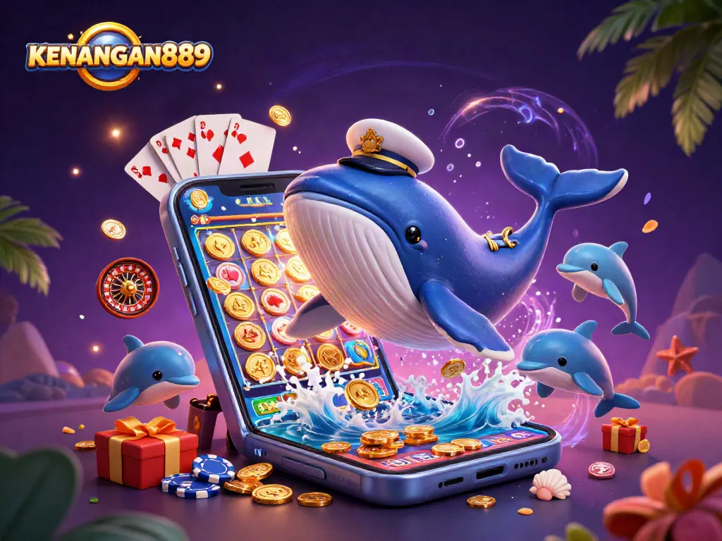 Engage with KENANGAN889 through vibrant slots and playful casino scenes in a stunning 3D digital art.