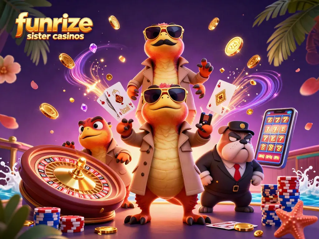 Experience gameplay excitement at funrize sister casinos with raptors disguising to enter a VIP lounge.