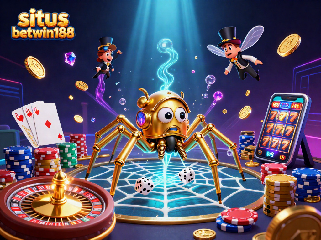 Experience the thrill of situs betwin188 with steampunk spider and dazzling casino elements.