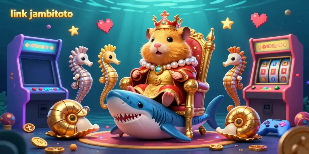 Experience the link jambitoto excitement with a golden hamster king in a vibrant casino-themed underwater scene.