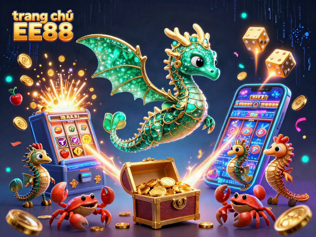 Experience the thrill of trang chủ EE88 with vibrant games and a winning atmosphere in a dynamic illustration.