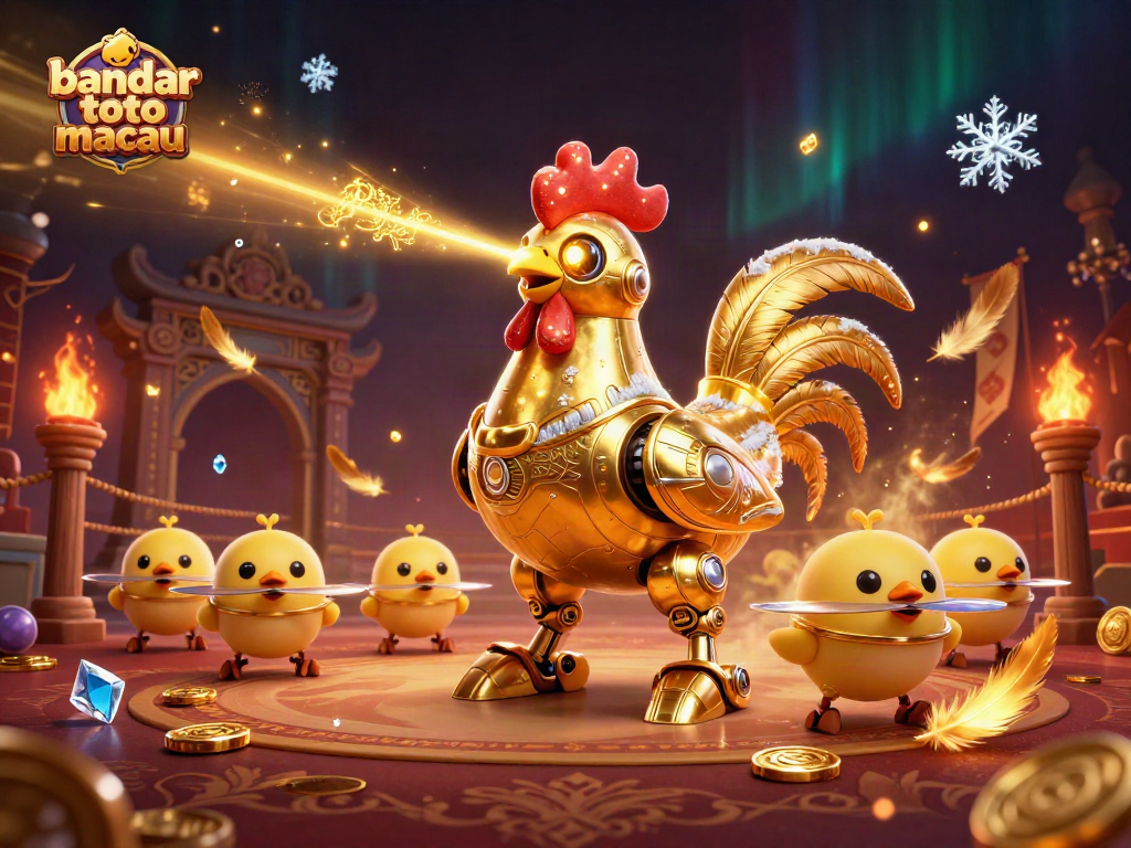 Experience the thrill of bandar toto macau with dynamic golden rooster robots and vibrant casino elements.