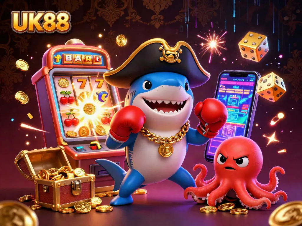 Win big with UK88's engaging casino scene featuring vibrant characters and exciting game elements.