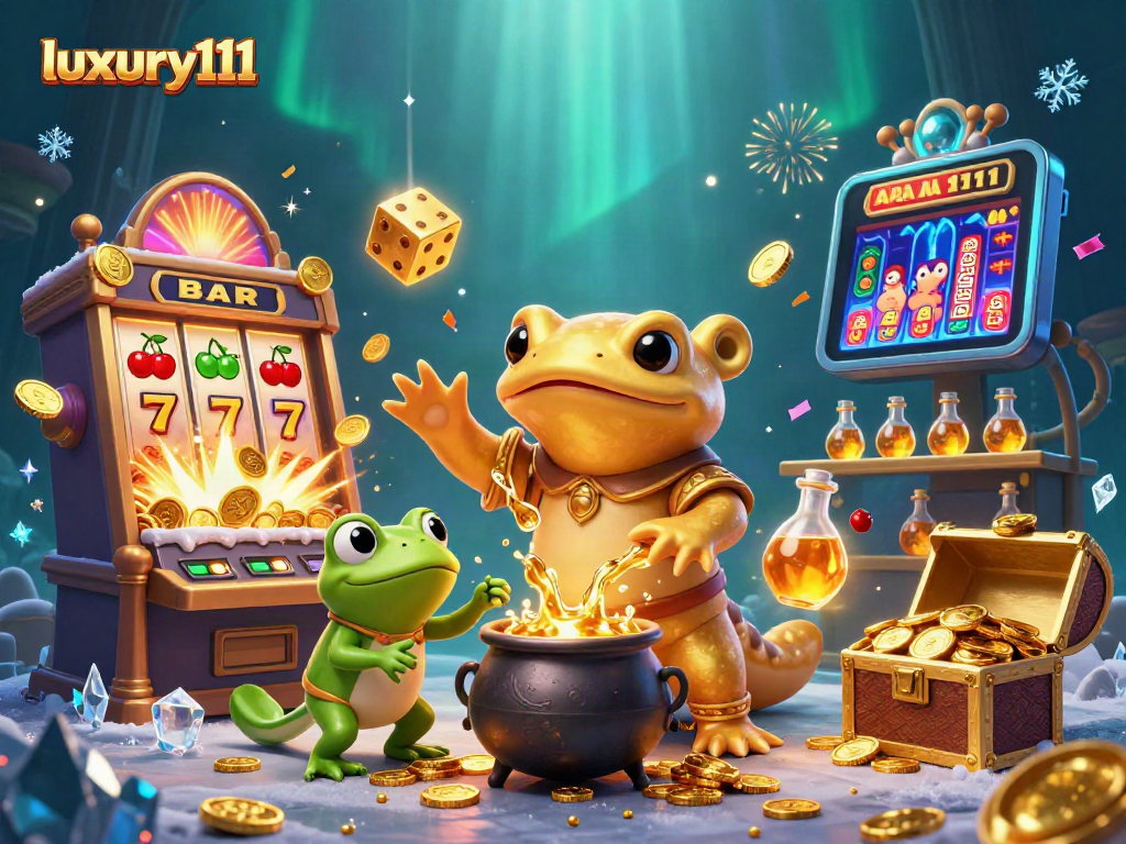 Experience vibrant slot machine magic with luxury111 in this lively casino scene.